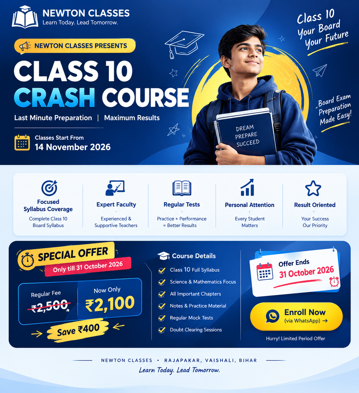 NEWTON CLASSES Class 10 Crash Course promotional poster